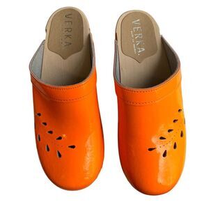 NEW Verka Swedish Clogs Neon Orange Patent Leather Size EU 37 /US 6 - 6.5